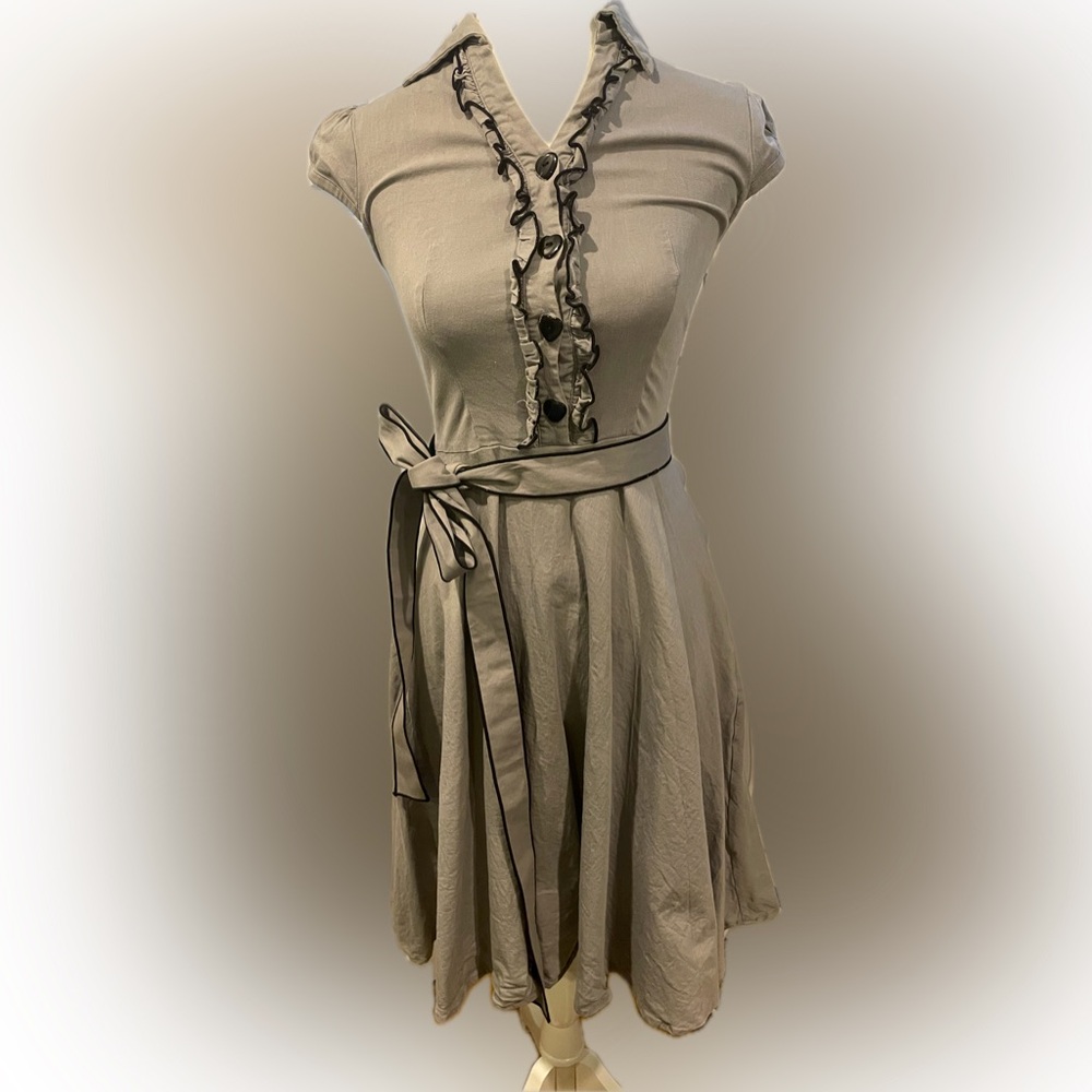 Anni Coco Gray Dress With Black Detail- Rockabilly Style Size S